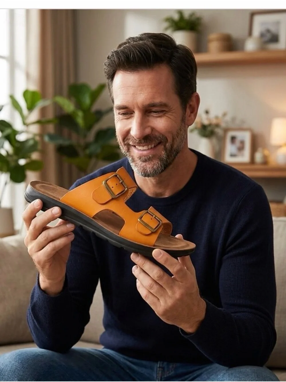 Men's Double-Buckle Slide Sandals in Orange